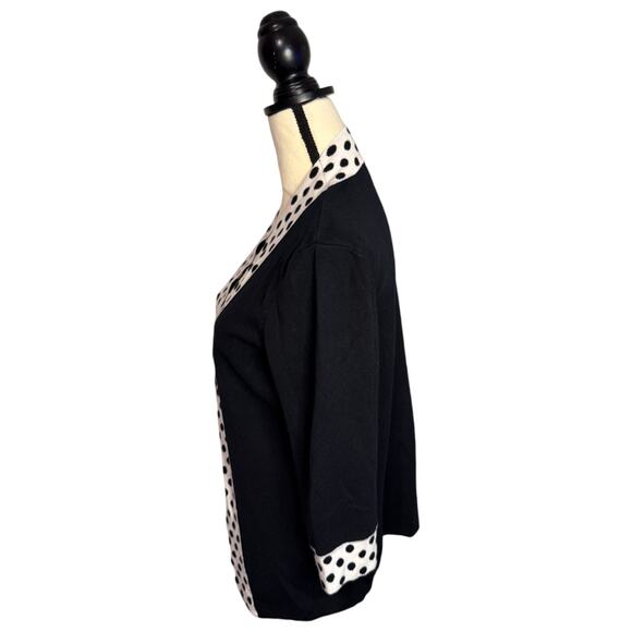 Designers Originals Open-Front Polka Dot Cardigan Sweater Size Large Black White - Picture 3 of 6